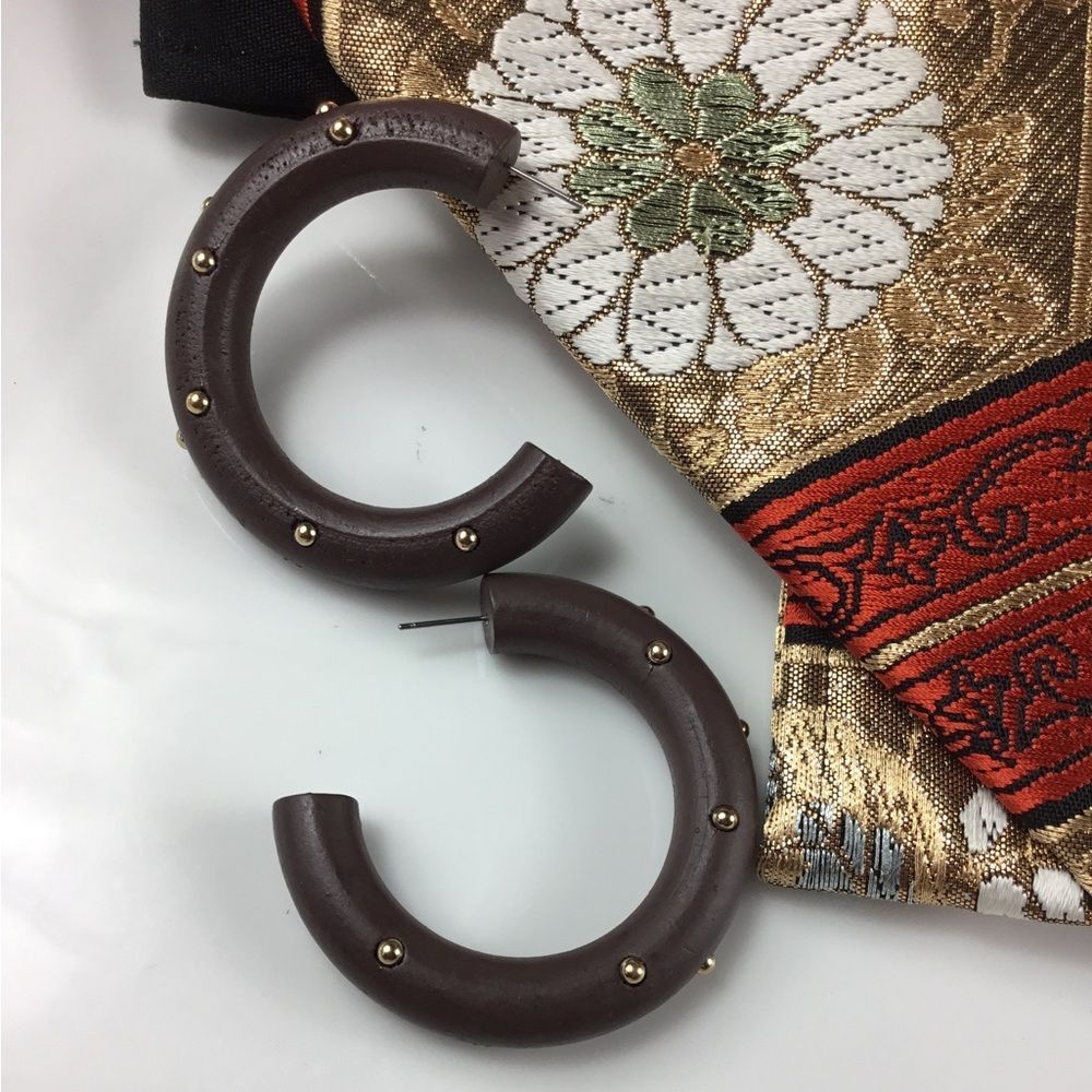 Chocolate Brown Hoop Earrings with Gold Accent Studs